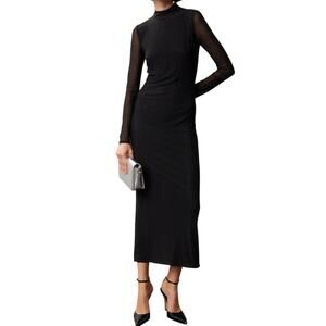 Saunders Mesh black Midi Dress long sleeve size 4